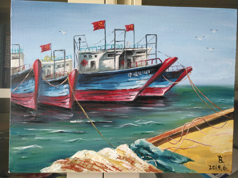 北塘渔港码头（油画）+杨宝亮+15822531100_副本.jpg